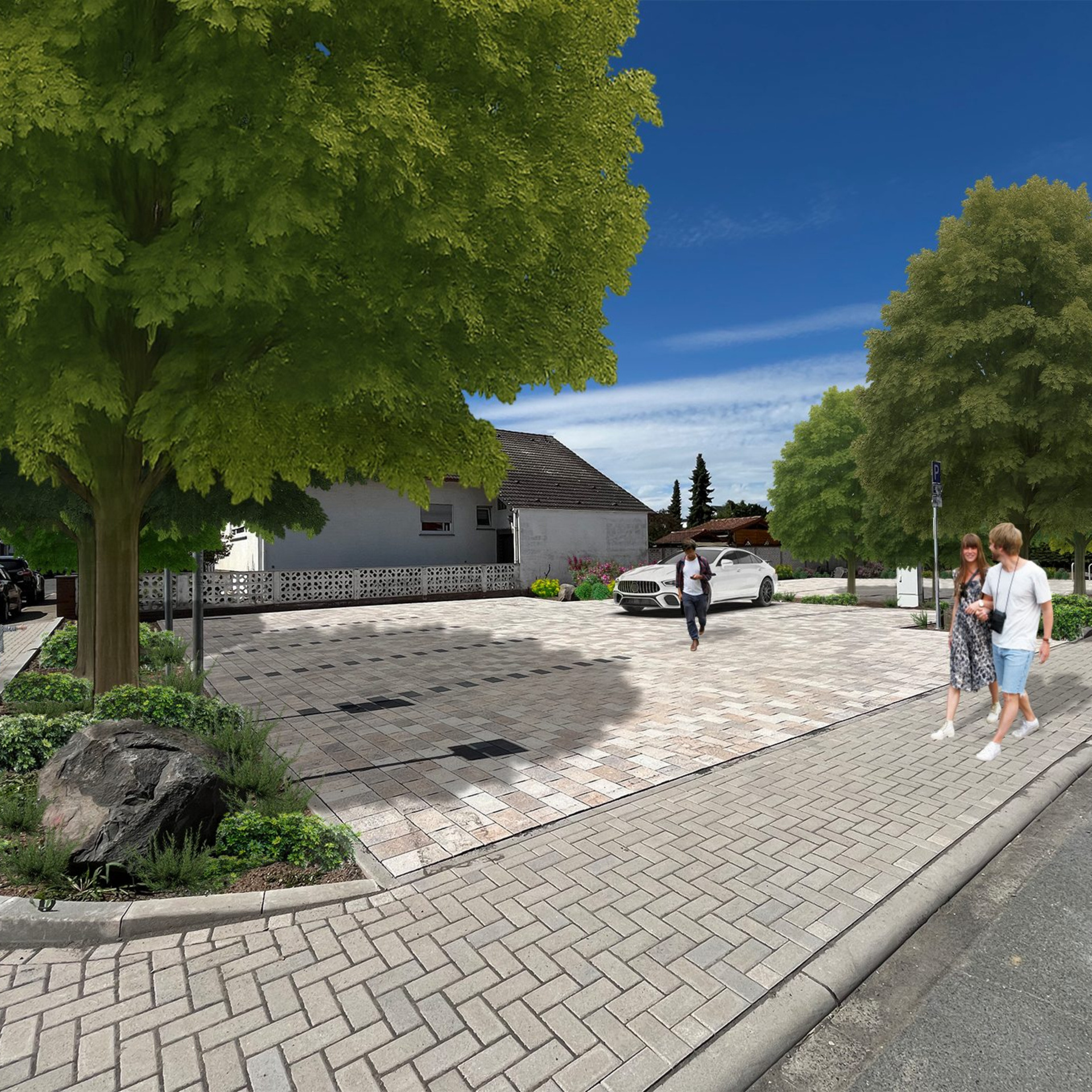 Visualisierung eines Parkplatzes mit Bäumen