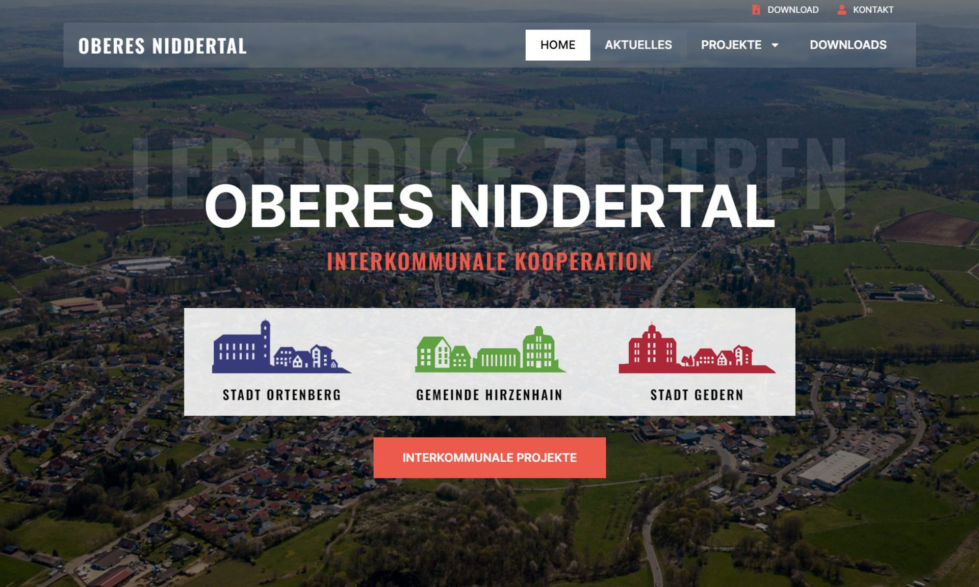 : Screenshot Startseite Website „Oberes Niddertal“